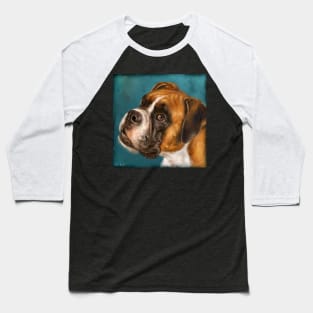 Vibrant Painting of a Gorgeous Brown Boxer Dog on Dark Blue Background Baseball T-Shirt